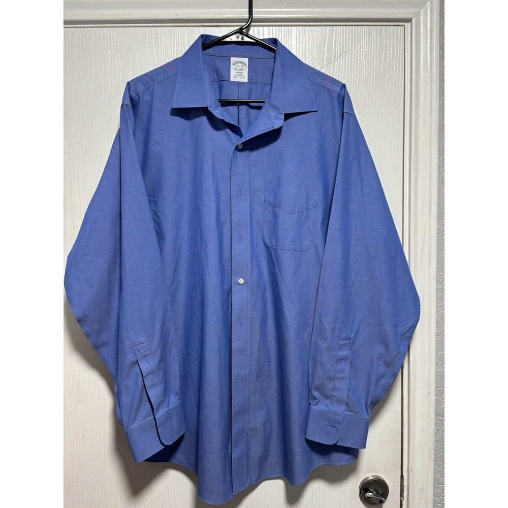 BROOKS BROTHERS‎ Shirt Mens XL Regent Non Iron Button Up Blue 17 1/2-35